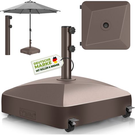 tillvex® Sonnenschirmständer GRAVIA mit Rollen & Bremsen Braun Schirmständer befüllbar 37 Liter / 56 kg Schirmgewicht Sonnenschirm & Marktschirm Ø 1,8-3,7m Ampelschirmständer wetterfest