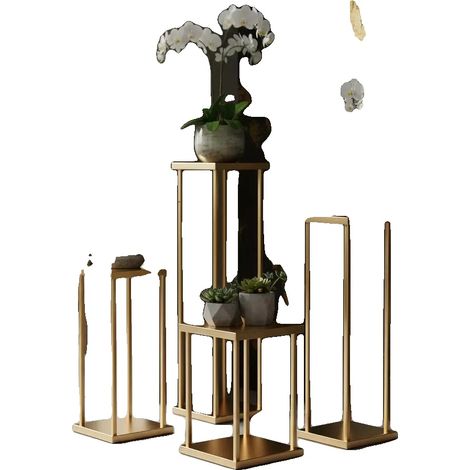 Soporte para macetas, 80 cm de altura, diseño geométrico en capas, verde militar. (1/2)