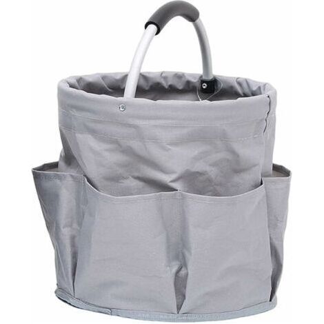 Panier rangement produit d'entretien, 6 rangements, pliable avec poignée de transport, Polyester, ø28x28cm, Gris Foncé Panier (1/5)