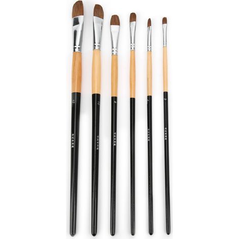 Ensemble de 6 pinceaux multimodaux en nylon pour peinture à l'huile et aquarelle, avec pochette de rangement en plastique.