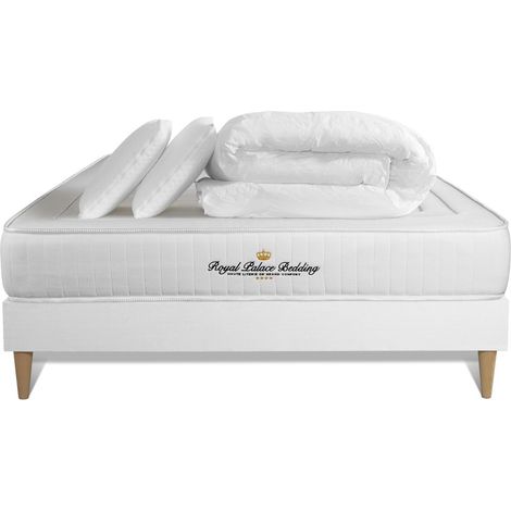 Komplettpaket Bett - Matratze 180x200 cm + Boxspringbett mit Lattenrost (im Set) + 2 Kopfkissen + Bettdecke - Nottingham