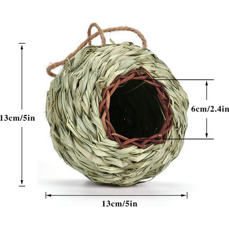 Nid d'oiseau sphérique - Boule de nid artisanale, nichoir suspendu Abri en herbe naturelle pour pinsons et troglodytes, cabane en paille, décoration de nid d'extérieur, boule d'habitat rustique, rond (1/5)