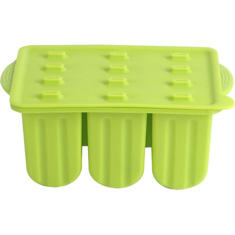 Moule à glace en silicone alimentaire à 12 compartiments, avec couvercle et bâtonnets (vert) (1/5)