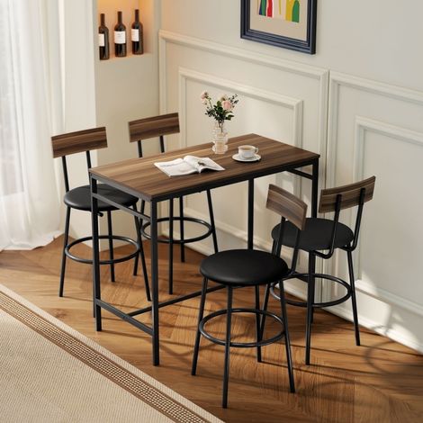 Mesa de bar de 5 piezas con 4 taburetes, estilo industrial, madera y acero, marrón DESVIAE (1/5)