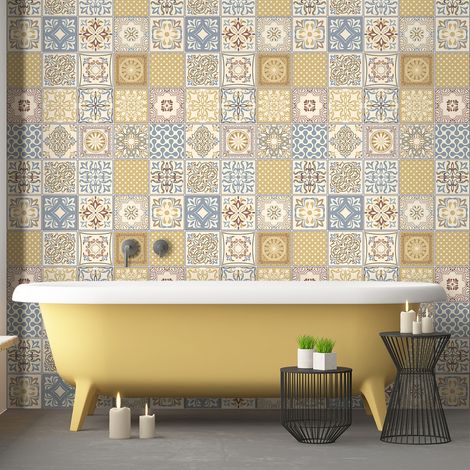Sticker Mural Carrelage adhésif Cuisine Salle de Bain - 60 STICKERS CARREAUX DE CIMENT AZULEJOS AMAYA - 60stickers20x20cm (1/5)