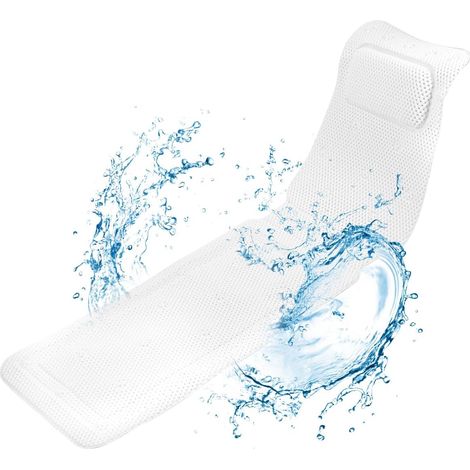 Tapis De Bain Complet Avec Oreiller - 1 Pièce - PVC - Antidérapant 30 Ventouses - Support Corps Et Tête - 125x36 Cm Blanc (1/5)