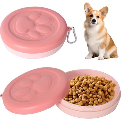 Lot de 2 gamelles pliables en silicone rose avec couvercle – Gamelle de voyage anti-fuite avec mousqueton, pour chiens et chats (1/5)