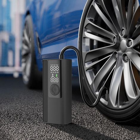Compresseur d'air portable pour gonfler les pneus - Pompe à pneus de voiture avec manomètre numérique, lumière LED et fonction d'arrêt automatique - Pompe sans fil adaptée aux voitures, motos, vélos, (1/5)