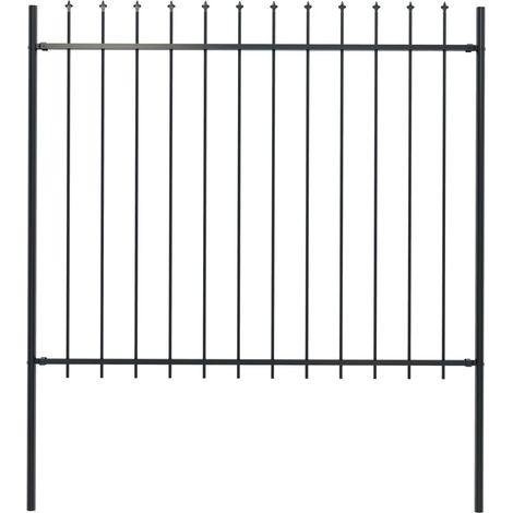 Clôture de jardin avec dessus en lance Acier 1,7 x 1,5 m Noir (1/5)
