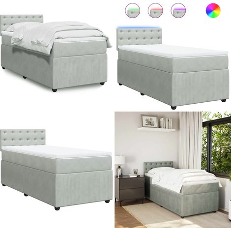 Giroletto a Molle con Materasso Grigio Chiaro 90x200 cm Velluto - Materasso a molle insacchettate - Letto con luci LED