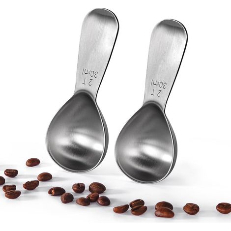 Messlöffel aus 18/8-Edelstahl: Set mit 2 30-ml-Messlöffeln aus Metall mit kurzem Griff. Messlöffel für gemahlenen Kaffee, Bohnen, Pulver, Espresso (30 ml, 2 Stück).