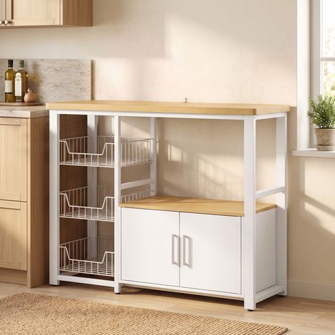 Étagère de rangement de cuisine avec paniers coulissants et placard, support micro-ondes, 100 x 35 x 80 cm, blanc (1/5)