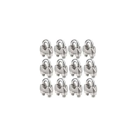 Paquete de 12 bridas de acero inoxidable para cables de acero de 4 mm de diámetro (M4).