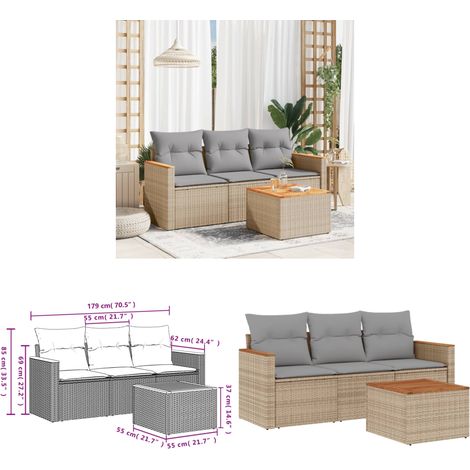 Salon de jardin avec coussins 4 pcs beige résine tressée - Ensemble Salon Jardin - Meuble Extérieur - Résine Tressée - Rotin Synthétique - Canapé Jardin - Home & Living (1/3)
