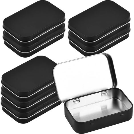 8 Pieces Small Tin Box, 95 x 62 x 20 mm Empty Rectangular Hinged Tin Boxes, Tin Box with Lid, Storage Tin Boxes for Home Organizer (Black) (1/5)