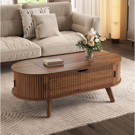 Mesa de centro elevable 110x50x53,5 cm de MDF nogal con almacenaje - MEUBLIV (1/5)