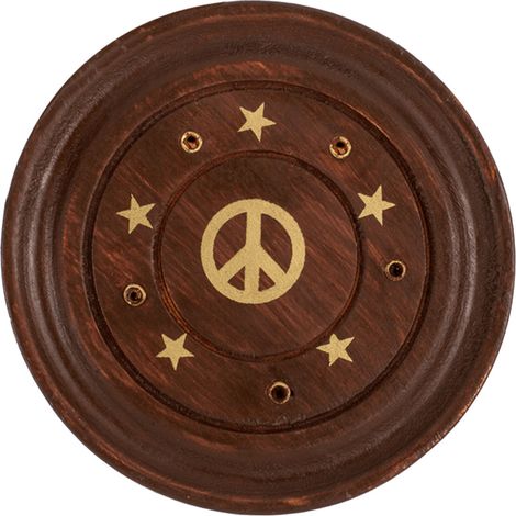 Porte bâton d'encens rond en bois motif Peace and Love (1/2)