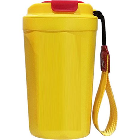 Gobelet isotherme en acier inoxydable, protection complète chaud froid, tasse à café avec couvercle et cordon de serrage jaune (1/5)