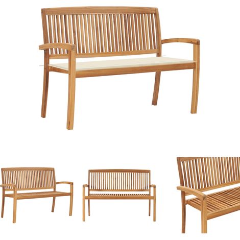 Gartenmöbel - vidaXL Stapelbare Gartenbank mit Auflage 128,5 cm Massivholz Teak - Stapelbare Bank (1/5)