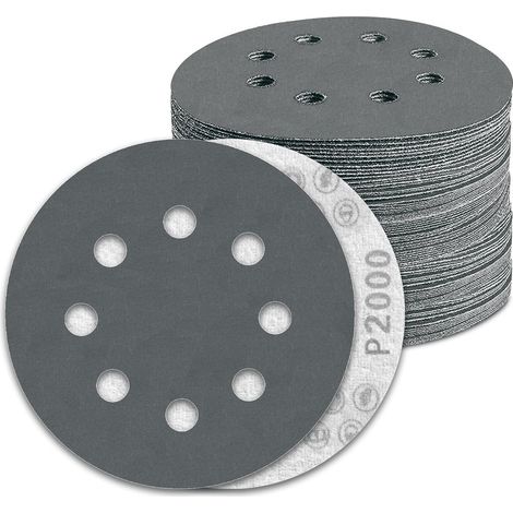 100 Pièces Disque Abrasif 125mm Sec and Eau 8 Trous Grain 2000 Carbure de silicium pour Ponceuse Excentrique (1/5)