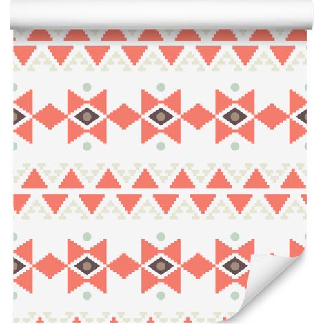 Papier peint à motif ethnique corail et blanc 50x1000 cm (1/5)