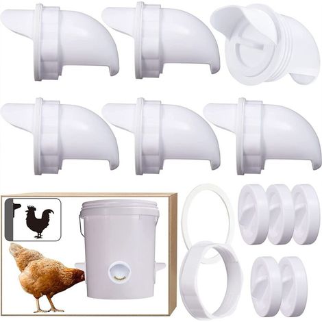 Mangiatoia automatica per polli, con 6 porte e sega a tazza, antipioggia, mangiatoia per polli senza sprechi, adatta per secchi, secchi, scatole, mangiatoie, mangiatoie per polli senza sprechi