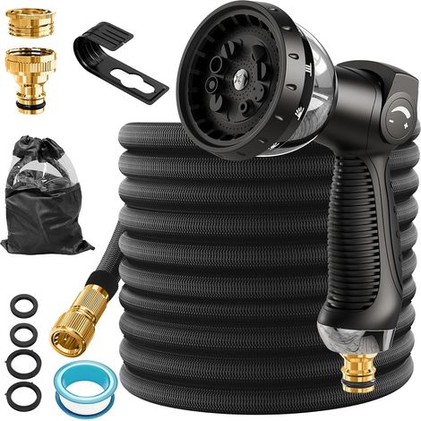 Expandable Garden Hose 7.5 m - Flexible Garden Hose with 10 Modes Gun, 1/2 Inch and 3/4 Inch Metal Fittings for Garden, Car Washing, Cleaning (1/5)