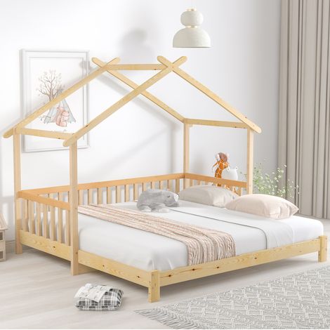 Letto a casetta estensibile 90/180x200 cm pino naturale con sponde per bambini - MEUBLIV (1/5)
