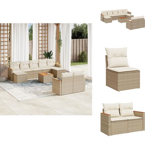 10-tlg. Garten-Sofagarnitur mit Kissen Beige Poly Rattan - Gartenmöbel Set - Outdoor Möbel - Rattan Gartenset - Lounge Set - Esstisch Set (1/5)