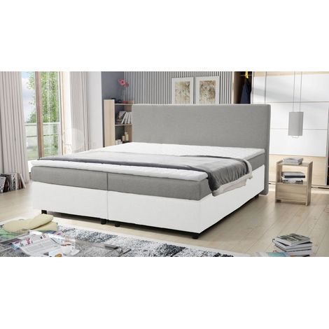 Boxspringbett 180x200 Hotelbett Bonellfederkern Bett Topper Paxos 6 Grau Weiß (1/4)