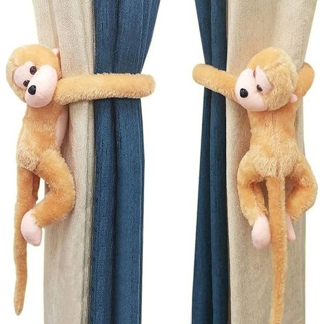 Lot de 2 Embrasse à Rideaux Mignon pour Chambre d'enfant Crochets de Rideau Singe Peluche Boucle à Rideaux Décoration de Fenêtre Accessoires Rideaux Embrasses Corde Pinces Rideaux(Light Brown) (1/5)