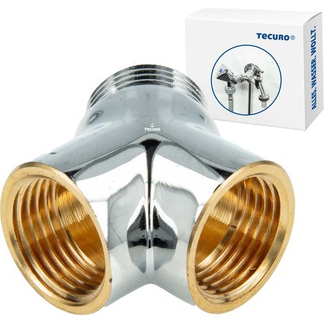 tecuro 2-Wege Verteiler Gabelstück allseitig 3/4 Zoll, Messing verchromt (1/5)