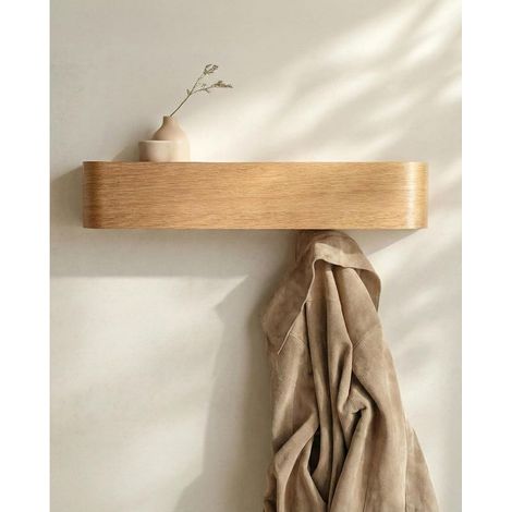 Porte-manteau mural - Porte-manteau design moderne avec crochets muraux dissimulés - Panneau en placage de bois massif (1/5)