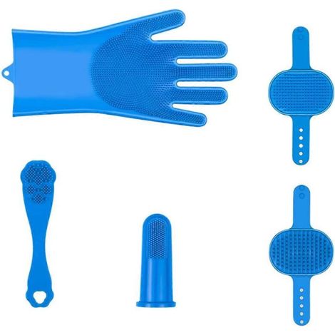 Kit de toilettage pour animaux de compagnie en 6 pièces : gants de bain pour chien et brosse de massage. (1/5)