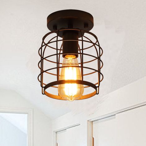 ZOLGINAH Retro Industry Lámpara de techo, E27 Lámpara de araña de jaula de metal rural, accesorio de iluminación para cocina, dormitorio, café, negro (sin bombillas) (1/5)