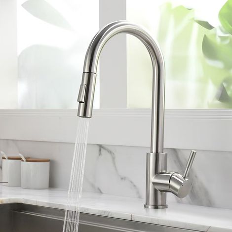 Robinet Cuisine Extractible avec Base Amovible, Norme Mitigeur Cuisine Chaud et Froid en Acier Inoxydable, Rotatif à 360°Mitigeur Evier Cuisine Librement Mitigeur (Noir) (1/5)