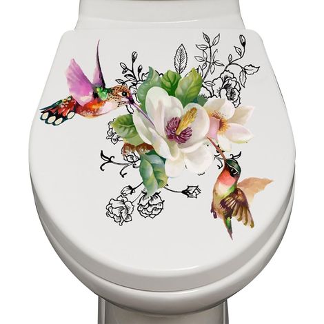 Pegatina personalizada para inodoro con pájaros y flores – Decoración floral para pared, adhesiva para asiento de inodoro/baño (1/5)