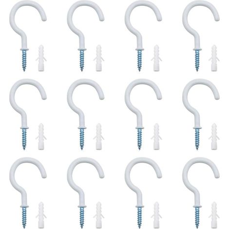 Lot de 12 crochets à visser pour plafond ou mur, en vinyle blanc (1/5)