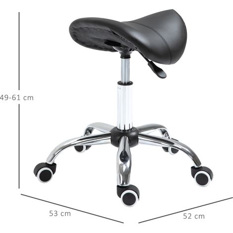 Tabouret selle ergonomique, siège de travail tournant, hauteur ajustable, assise rembourrée noire, parfait pour salon de beauté et bureau. (1/5)