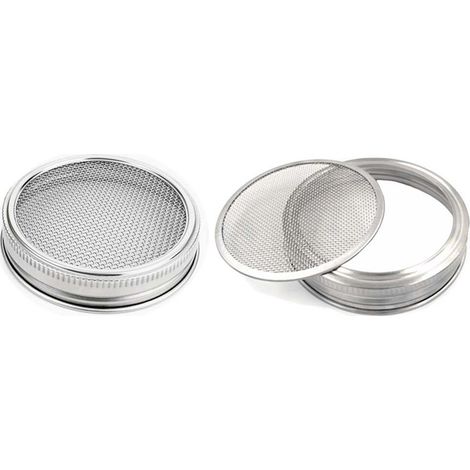 Couvercle Germination - Acier Inoxydable 304 - Pour Bocaux Mason Large Ouverture 76 mm - Ventilation Optimale - Lot de 2 (1/5)