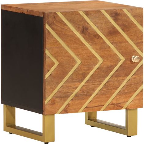 Mesita de noche con compartimento con puerta 40 x 33,5 x 46 cm madera mango MDF marrón y negro y hierro DEC034120