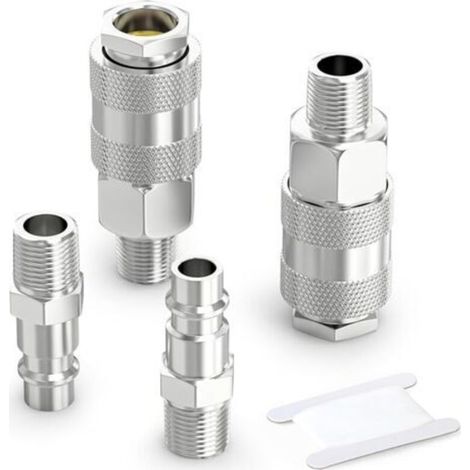 4 conectores de línea de aire de 1/4 pulgadas, accesorios de compresor de línea aérea euro de rosca macho BSP de 1/4 pulgadas, accesorios de manguera de aire de conexión rápida, acoplador de aire y ki (1/5)
