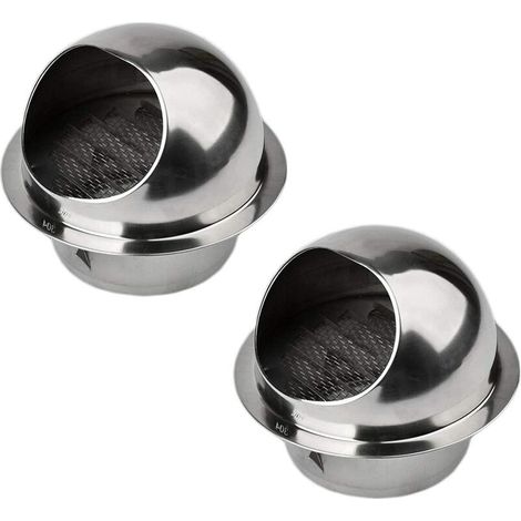 Round Air Vent Grille Hood Ventilation Duct Air Vent Stainless Steel Vent Grille w / Insect Mesh, 100mm (2 Pcs) (1/5)