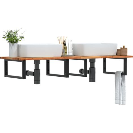 Waschbeckenregal Wandmontage Stahl und Akazienholz