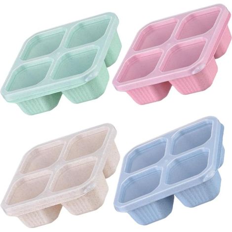 Boîte à bento 4 compartiments, pièces, paille (1/5)