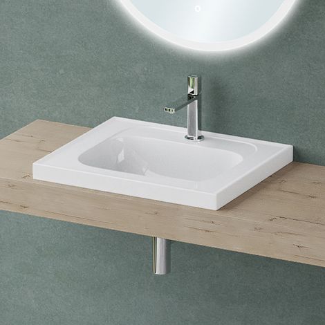 Mai & Mai Lavabo Vasque à Encastrer Blanc Vasque Rectangulaire sans Trop-plein 60x50x16.5cm Col3601 (1/5)