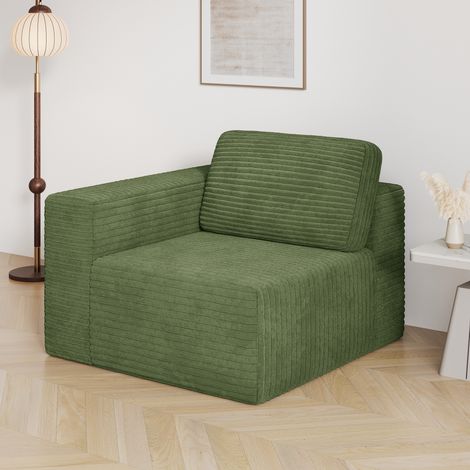 Modulo divano componibile in velluto a coste - Lato sinistro, comfort con schiuma elastica ad alto ritorno, 101x101x82 cm, verde