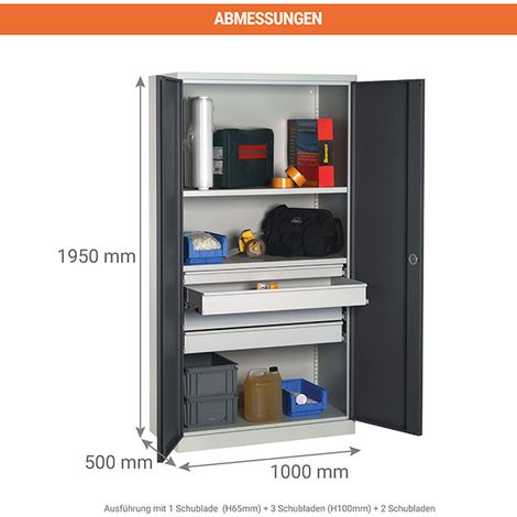 Werkstattschränke - 4 Schubladen und 2 Regale - RAL 5015 - W030090025-GCBI (1/3)