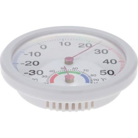 Thermomètre Analogique -35 À 55 °C - Hygromètre Intérieur - Mesure Température Et Humidité - Diamètre 7,5 Cm - Blanc - 1 Pièce (1/4)