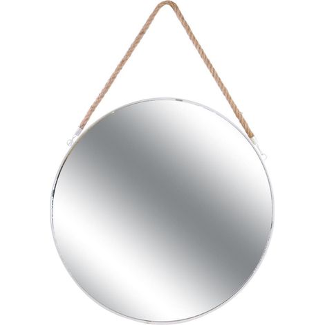 Miroir Rond avec Anse en Jonc Contour Blanc Ø50 cm (1/5)
